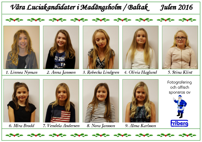 Lucia kandidaterna 2016 i Madängsholm Baltak